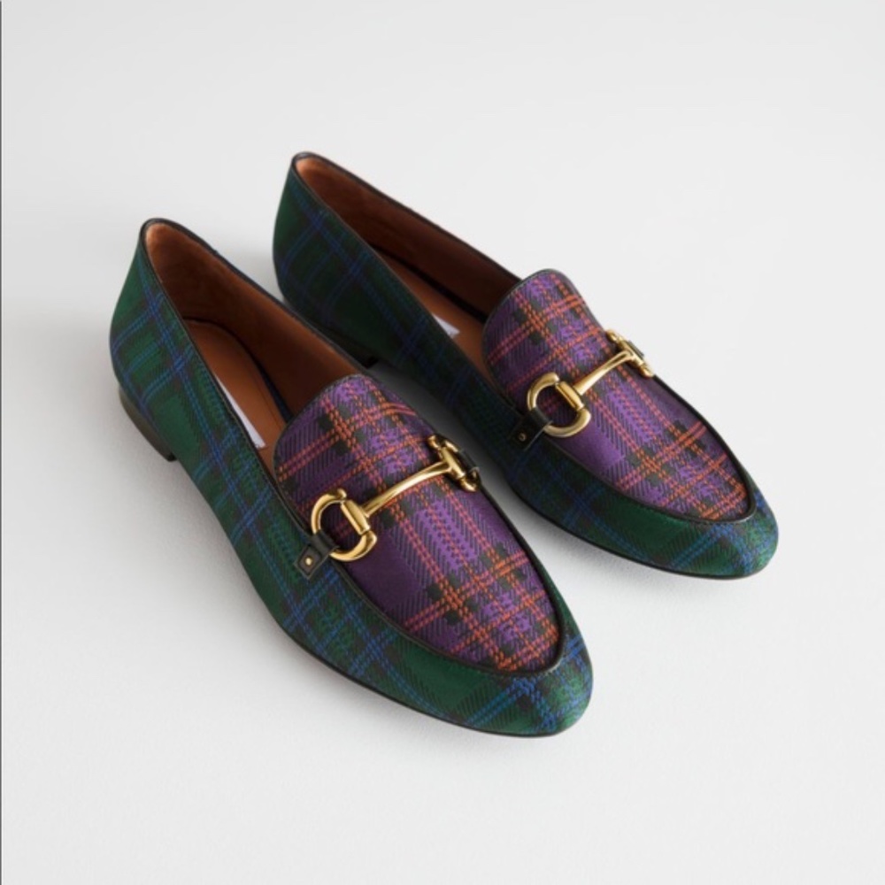Green purple tartan loafers &other stories fabric